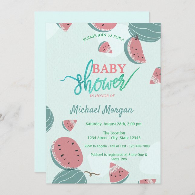 Niedlich Watermelon Babydusche Einladung (Vorne/Hinten)