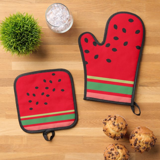 Niedlich Watermelon Frucht Küche Ofenhandschuh & Topflappen-Set (Oben Unten)