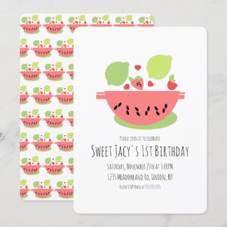 Niedlich Watermelon Geburtstag Fruchtsalat Einladung