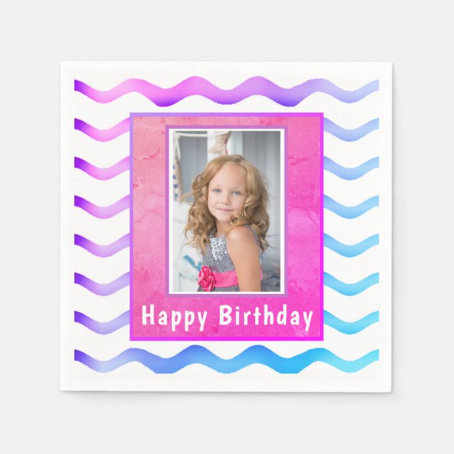 Niedlich Waves Pink Blue Birthday Foto Serviette (Vorderseite)
