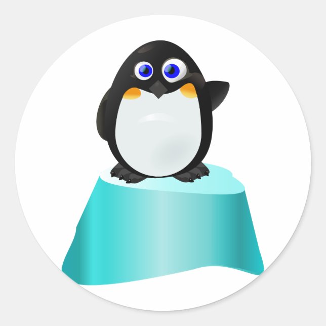 Niedlich Waving Pinguin Runder Aufkleber (Vorderseite)