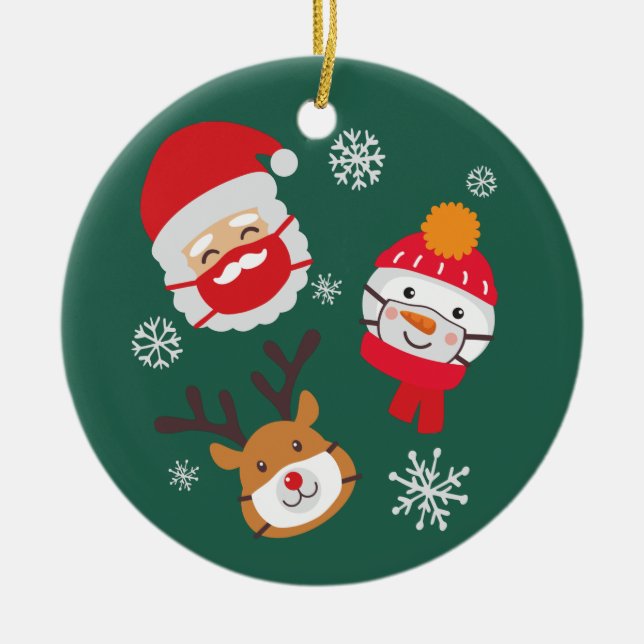 Niedlich Weihnachten 2020 Quarantine Santa Reindee Keramik Ornament (Vorne)
