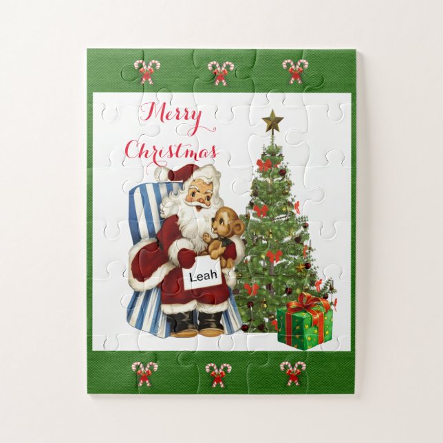 Niedlich Weihnachten Personalisierter Vintager Wei Puzzle (Vertikal)