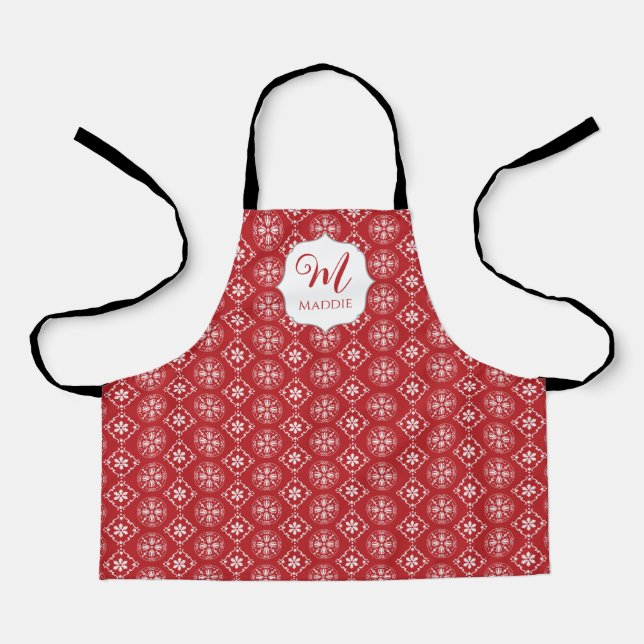 Niedlich Weihnachten Rot Mit Monogramm Einfache Sc Schürze (Vorderseite)