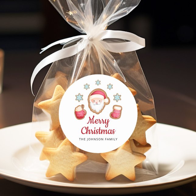 Niedlich Weihnachten Runder Aufkleber (Cute Santa Merry Christmas Classic Round Sticker)