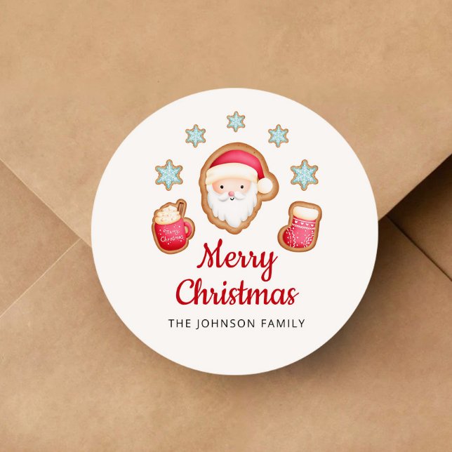 Niedlich Weihnachten Runder Aufkleber (Cute Santa Merry Christmas Classic Round Sticker)