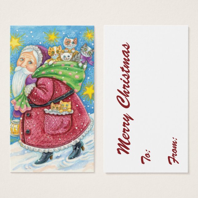 Niedlich Weihnachten, Weihnachtsmann mit Kätzchen  (Vorne & Hinten)