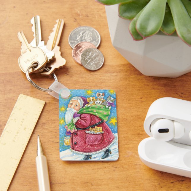 Niedlich Weihnachten, Weihnachtsmann mit Kätzchen  Schlüsselanhänger (Schreibtisch)