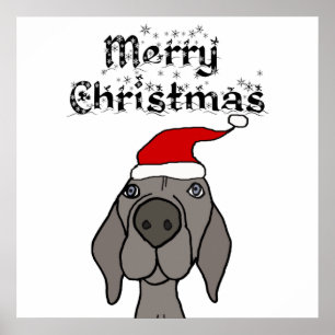 Niedlich Weimaraner Hund frohe Weihnachten Poster