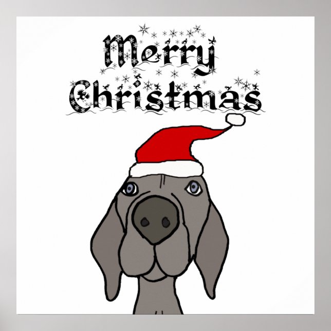 Niedlich Weimaraner Hund frohe Weihnachten Poster (Vorne)