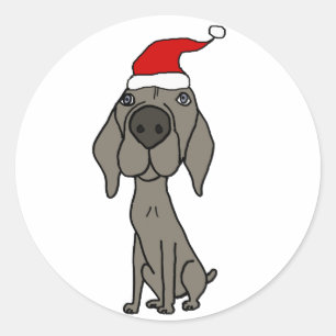 Niedlich Weimaraner Hund in der Weihnachtsmannmütz Runder Aufkleber