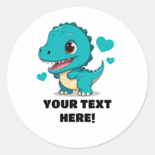 Niedlich Weiß und Aquamarin Personalisierter T-Rex Runder Aufkleber