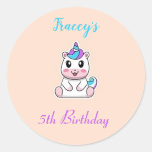 Niedlich-weiß-unicorrosa Runder Aufkleber