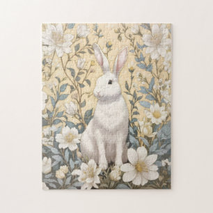 Niedlich-Weißer Hasenpasten Gelbe Blüte Puzzle