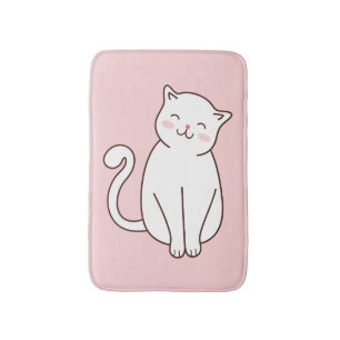 Niedlich-weißes Kawaii-Lächeln Katze Pink Badematte