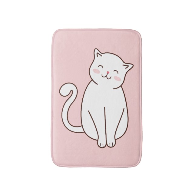 Niedlich-weißes Kawaii-Lächeln Katze Pink Badematte (Vorderseite Vertikal)