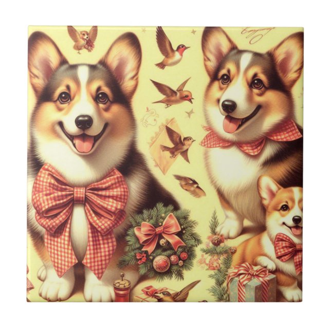 Niedlich Welsh Corgi Cardigan Illustration Fliese (Vorderseite)