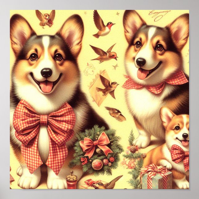 Niedlich Welsh Corgi Cardigan Illustration Poster (Vorne)