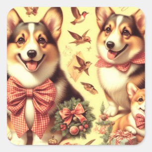 Niedlich Welsh Corgi Cardigan Illustration Quadratischer Aufkleber