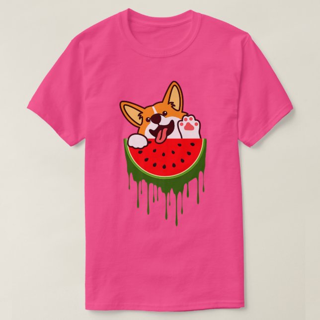 Niedlich Welsh Corgi Dog Watermelon Melon Tropical T-Shirt (Design vorne)