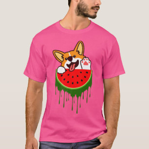 Niedlich Welsh Corgi Dog Watermelon Melon Tropical T-Shirt