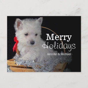 Niedlich West Highland Terrier im Korb Feiertagspostkarte