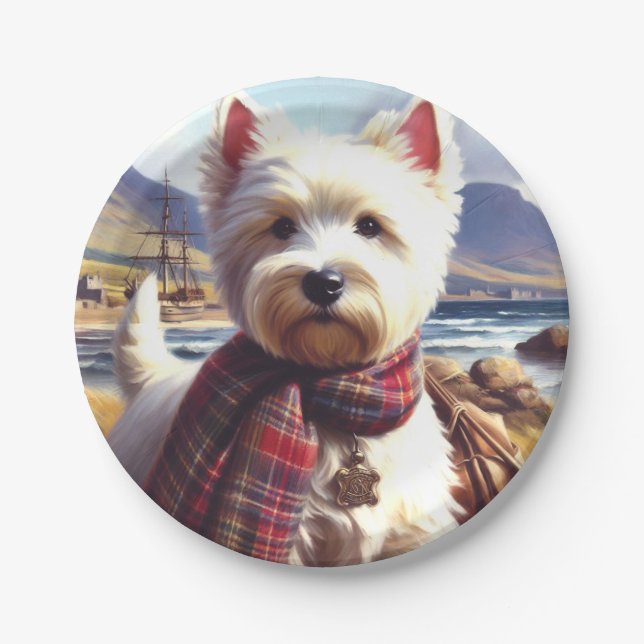 Niedlich West Highland White Terrier Malerei Pappteller (Vorderseite)