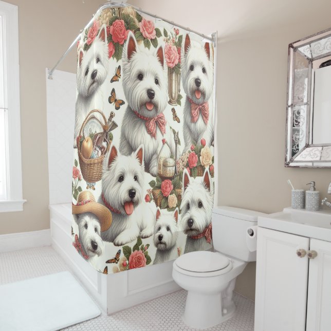 Niedlich West Highland White Terrier Nahtlos Duschvorhang (Beispiel)