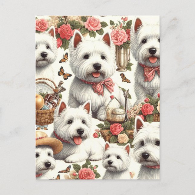 Niedlich West Highland White Terrier Nahtlos Postkarte (Vorderseite)