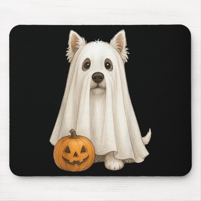 Niedlich Westie Dog Ghost Pumpkin Halloween Tier T Mousepad (Vorne)