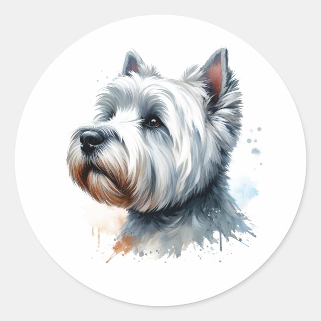 Niedlich Westie Hund Face Watercolor Art Runder Aufkleber (Vorderseite)