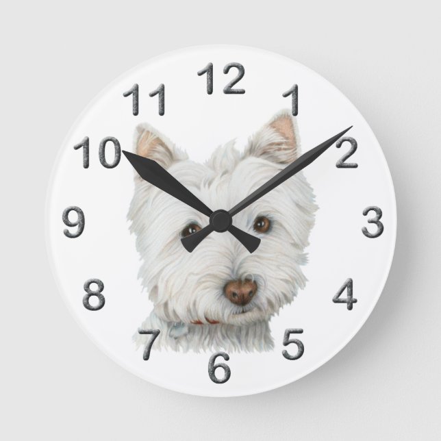 Niedlich Westie Hundekunst Wall Clock Runde Wanduhr (Vorderseite)