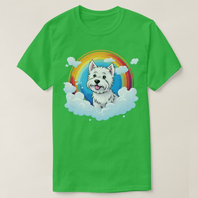 Niedlich Westie Rainbow Cloud West Highland Terrie T-Shirt (Design vorne)
