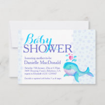 Niedlich Whale Art Baby Dusche Aqua lila Einladung