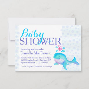 Niedlich Whale Art Baby Dusche Aqua lila Einladung