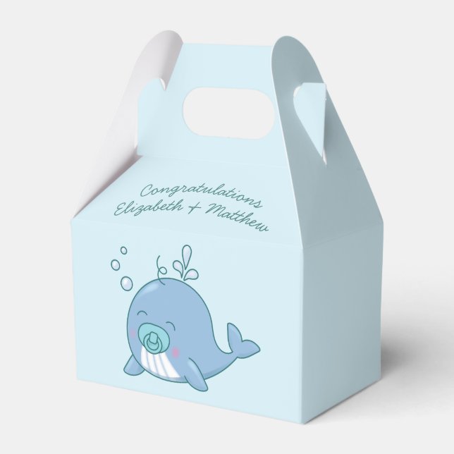 Niedlich Whale Baby Shower Kawaii Boy Blue Geschenkschachtel (Vorderseite)