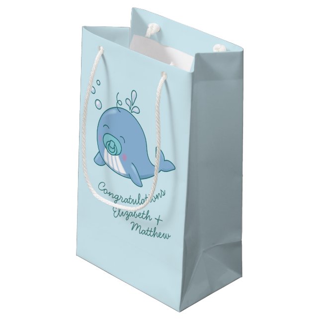Niedlich Whale Baby Shower Kawaii Boy Blue Kleine Geschenktüte (Rückseite Schrägansicht)