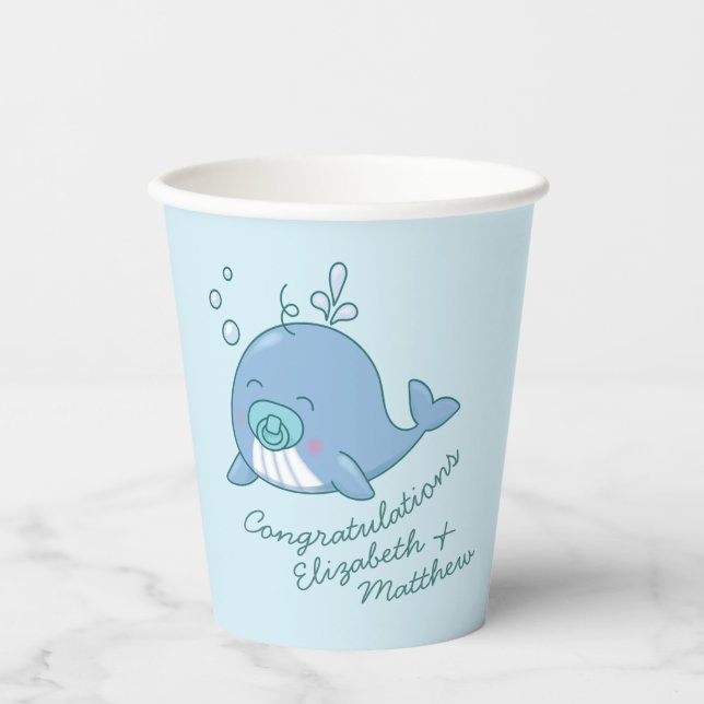 Niedlich Whale Baby Shower Kawaii Boy Blue Pappbecher (Vorderseite)