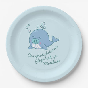 Niedlich Whale Baby Shower Kawaii Boy Blue Pappteller