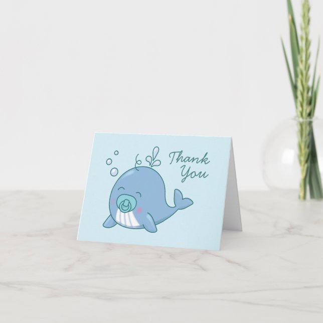Niedlich Whale Baby Shower Kawaii Boy Blue Vielen  Dankeskarte (Vorderseite)