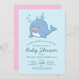 Niedlich Whale Baby Shower Kawaii Einladung Girl P
