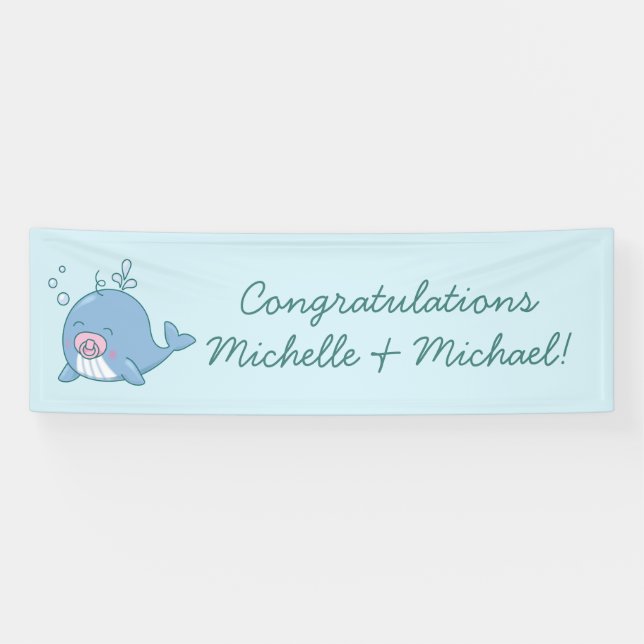 Niedlich Whale Baby Shower Kawaii Girl Pink Banner (Horizontal)