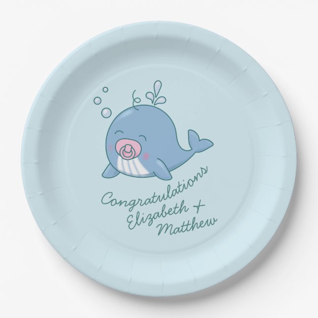 Niedlich Whale Baby Shower Kawaii Girl Pink Pappteller (Vorderseite)