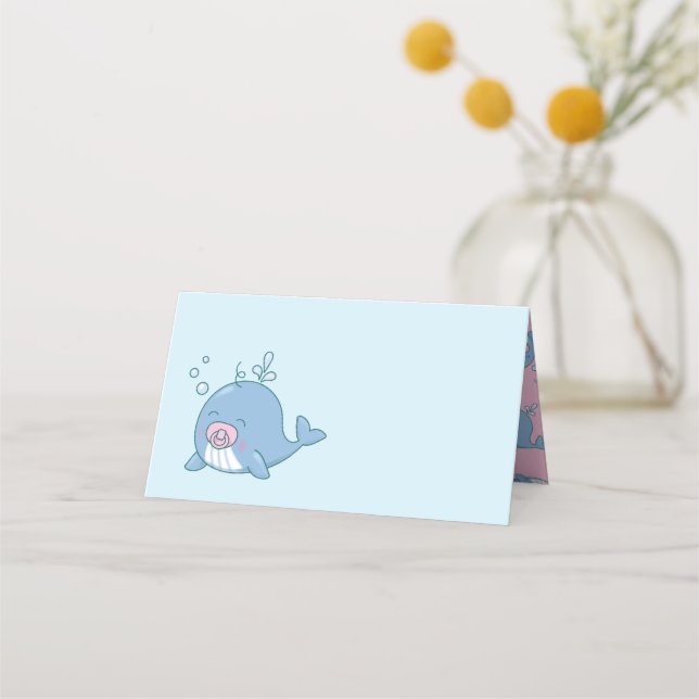 Niedlich Whale Baby Shower Kawaii Girl Pink Platzkarte (Vorderseite)