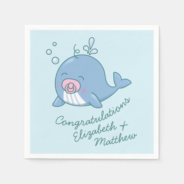 Niedlich Whale Baby Shower Kawaii Girl Pink Serviette (Vorderseite)