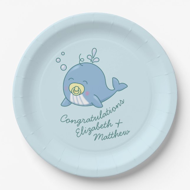 Niedlich Whale Baby Shower Kawaii Pappteller (Vorderseite)