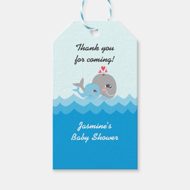Niedlich Whale Boy Baby Dusche Geschenkanhänger (Vorderseite)