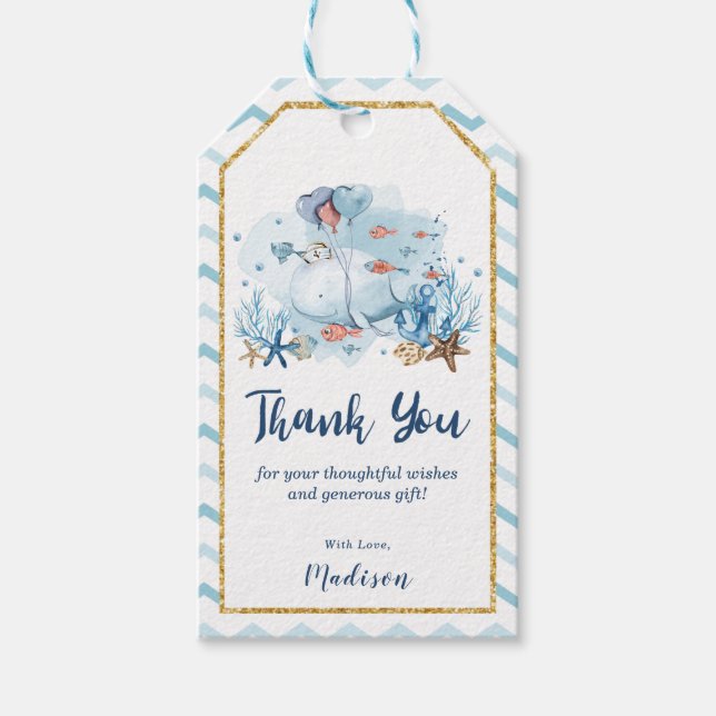 Niedlich Whale Boy Baby Dusche Vielen Dank für Ihr Geschenkanhänger (Vorderseite)