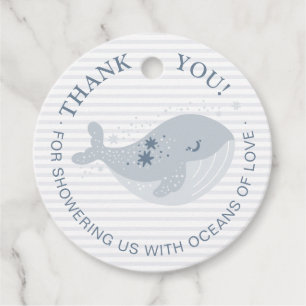 Niedlich Whale Dusty Blue Stripes Boy Babydusche Geschenkanhänger