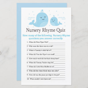 Niedlich Whale Kinderzimmer Rhyme Quiz Babydusche